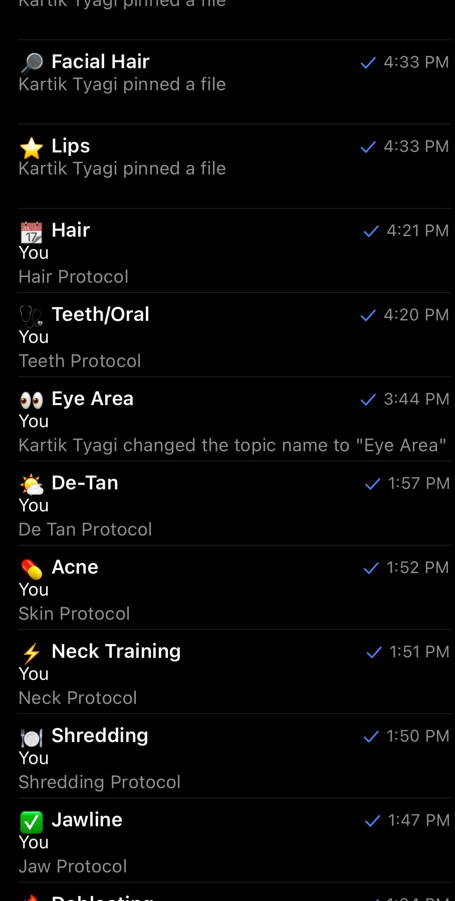 Vysage protocols organized into topics for hair, skin, grooming, and training